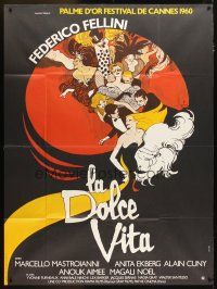 5b355 LA DOLCE VITA French 1p R70s Federico Fellini, cool different montage art by Rene Gruau!