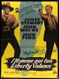 5b372 MAN WHO SHOT LIBERTY VALANCE French 1p '62 Grinsson art of John Wayne & James Stewart, Ford!