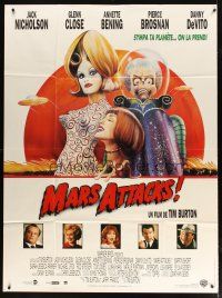 5b374 MARS ATTACKS! French 1p '96 directed by Tim Burton, wacky sci-fi art by Philip Castle!