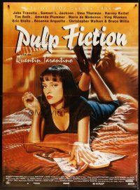 5b428 PULP FICTION French 1p '94 Quentin Tarantino, close up of sexy Uma Thurman in bed!