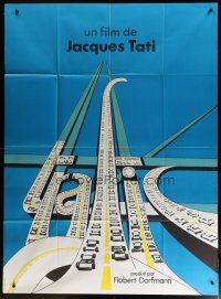 5b492 TRAFFIC French 1p '73 Jacques Tati as Mr. Hulot, cool different title treatment art!