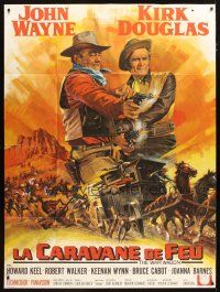 5b504 WAR WAGON French 1p '67 cowboys John Wayne & Kirk Douglas, Mascii art of armored stagecoach!