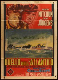 5b034 ENEMY BELOW Italian 1p '59 different Nistri art of Robert Mitchum & Curt Jurgens in WWII!