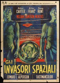 5b001 INVADERS FROM MARS Italian 1p '58 classic green monsters from outer space, different art!