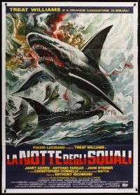 5b053 LA NOTTE DEGLI SQUALLI Italian 1p '88 Night of the Sharks, cool art by Sandro Symeoni!