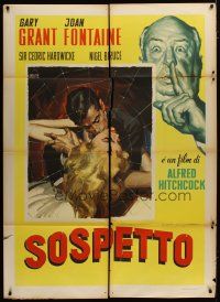 5b109 SUSPICION Italian 1p R61 Alfred Hitchcock, Cary Grant, Fontaine, different art by Deseta!