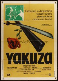 5b127 YAKUZA Italian 1p '75 Robert Mitchum, Paul Schrader, different sword, rose & shotgun art!