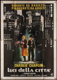 5b144 CITY LIGHTS Italian 2p R70s different art of Charlie Chaplin & Cherrill by Casaro!