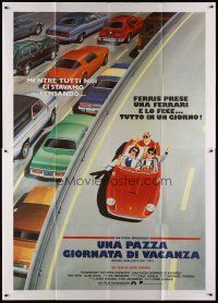 5b157 FERRIS BUELLER'S DAY OFF Italian 2p '87 different art of Broderick & friends in Ferrari!