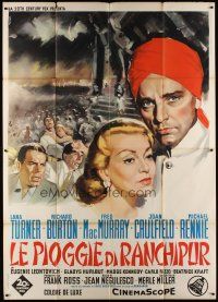 5b189 RAINS OF RANCHIPUR Italian 2p R1960s different Manno art of Lana Turner & Richard Burton!
