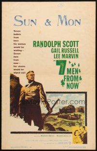 5b516 7 MEN FROM NOW WC '56 Budd Boetticher, great full-length art of Randolph Scott with rifle!
