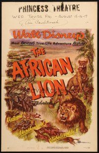 5b522 AFRICAN LION WC '55 Walt Disney jungle safari documentary, cool animal artwork!