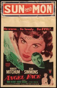 5b528 ANGEL FACE WC '53 Robert Mitchum, pretty heiress Jean Simmons, Otto Preminger, different!