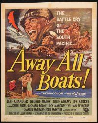 5b537 AWAY ALL BOATS WC '56 Jeff Chandler, Reynold Brown art, battle cry of the South Pacific!