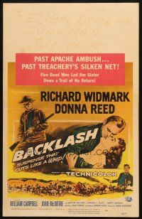 5b541 BACKLASH WC '56 Richard Widmark & sexy Donna Reed in suspense that cuts like a whip!