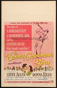 5b552 BENNY GOODMAN STORY WC '56 Steve Allen as Goodman, Donna Reed, Gene Krupa, Reynold Brown art
