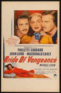 5b569 BRIDE OF VENGEANCE WC '49 art of sexy Paulette Goddard, John Lund, Macdonald Carey!