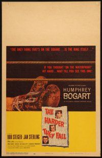 5b662 HARDER THEY FALL WC '56 Humphrey Bogart, Rod Steiger, cool boxing glove artwork!
