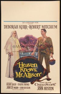 5b665 HEAVEN KNOWS MR. ALLISON WC '57 full-length soldier Robert Mitchum with nun Deborah Kerr!