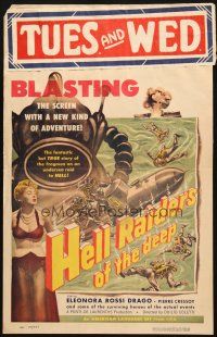 5b667 HELL RAIDERS OF THE DEEP WC '54 art of Italian frogmen, riding one-ton torpedoes to hell!
