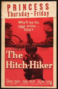5b678 HITCH-HIKER WC '53 classic POV image of hitchhiker in back seat pointing gun at front!