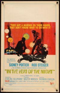 5b688 IN THE HEAT OF THE NIGHT WC '67 Sidney Poitier, Rod Steiger, Warren Oates, cool crime art!