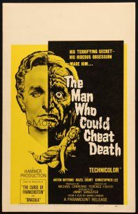 5b750 MAN WHO COULD CHEAT DEATH WC '59 Hammer horror, cool half-alive & half-dead headshot art!