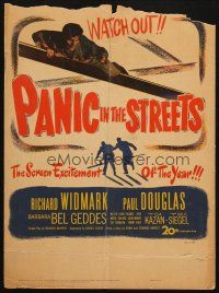 5b802 PANIC IN THE STREETS WC '50 Walter Jack Palance with gun, Elia Kazan film noir!