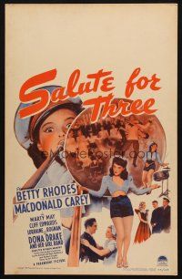 5b856 SALUTE FOR THREE WC '43 sexy Betty Rhodes, Dona Drake and Her Girl Band!