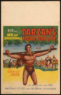 5b918 TARZAN'S FIGHT FOR LIFE WC '58 close up art of Gordon Scott bound with arms outstretched!