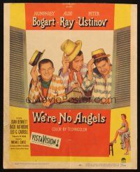 5b972 WE'RE NO ANGELS WC '55 art of Humphrey Bogart, Aldo Ray & Peter Ustinov tipping their hats!