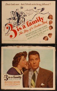 5c043 3 IS A FAMILY 8 LCs '44 wacky TC artwork of stork, Marjorie Reynolds, Charlie Ruggles!