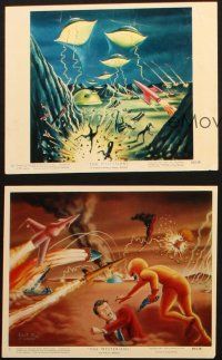 5d223 MYSTERIANS 3 color 8x10 stills '59 cool sci-fi alien & ships art by Lt. Colonel Robert Rigg!