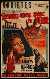 5e361 NIGHT OF THE DEMON Belgian '57 Jacques Tourneur, art of wackiest monster from Hell!