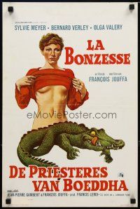 5e384 LA BONZESSE Belgian '74 Sylvie Matton, bizarre sexy nearly-topless girl & alligator art!