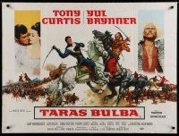 5e839 TARAS BULBA British quad '62 Tony Curtis & Yul Brynner clash, cool action art!