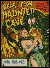 5e753 BEAST FROM HAUNTED CAVE INCOMPLETE British quad '59 art of near-naked girl & ghoul from hell!