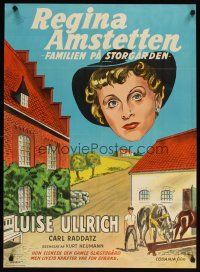 5e716 REGINA AMSTETTEN Danish '54 Wenzel art of Luise Ullrich's head over farm!