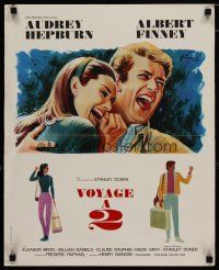 5e538 TWO FOR THE ROAD French 15x21 '67 art of laughing Audrey Hepburn & Albert Finney by Grinsson