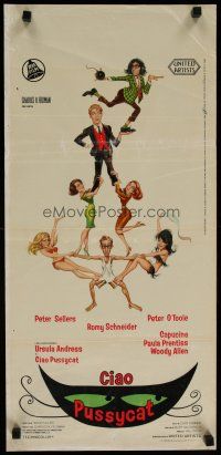 5e172 WHAT'S NEW PUSSYCAT Italian locandina '65 art of Woody Allen, Peter O'Toole & sexy babes!