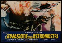 5e180 INVASION OF ASTRO-MONSTER Italian photobusta '70 Toho, cool different battling monsters!