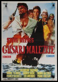5e141 PIRATES OF MALAYSIA Yugoslavian '64 cool c/u art of swashbuckler Steve Reeves by Ciriello!