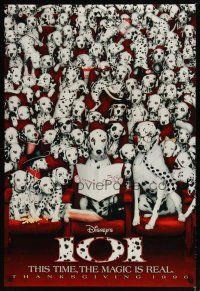 5f003 101 DALMATIANS teaser DS 1sh '96 Walt Disney live action, dogs in theater!