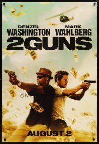 5f007 2 GUNS teaser DS 1sh '13 cool action image of Denzel Washington & Mark Wahlberg!