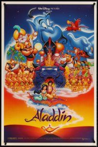 5f027 ALADDIN DS 1sh '92 classic Walt Disney Arabian fantasy cartoon, great art of cast!