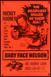5f060 BABY FACE NELSON 1sh R60s great art of Public Enemy No. 1 Mickey Rooney firing tommy gun!