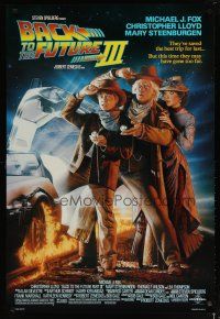 5f066 BACK TO THE FUTURE III DS 1sh '90 Michael J. Fox, Chris Lloyd, Steenburgen, Drew Struzan art!
