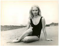 5g036 JILL HAWORTH 9.5x11.75 still '63 sexy portrait in swimsuit on beach from Your Shadow is Mine