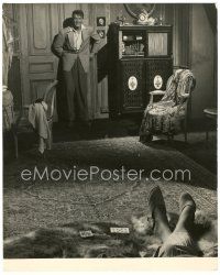 5g033 JEAN MARAIS deluxe 9.5x12 still '40s smiling at woman laying on fur with playing cards!