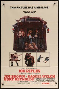 5h003 100 RIFLES style A 1sh '69 Jim Brown, sexy Raquel Welch & Burt Reynolds on back of train!